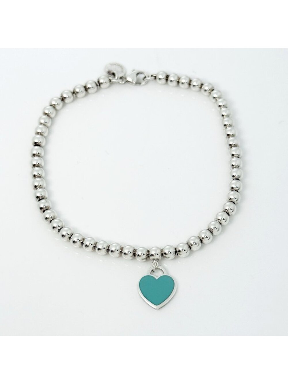 7.5" Return to Tiffany Blue Enamel Heart Tag Bead Charm Bracelet